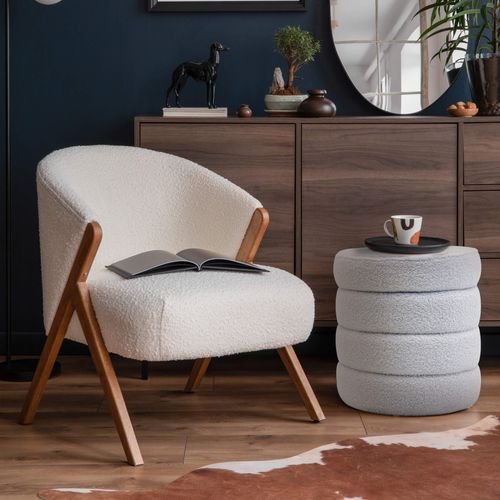 Pouf Avec Rangement Uxi 40x37x37 Tissu Polyester Mdf Blanc Moderne