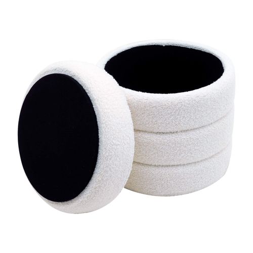 Pouf Avec Rangement Uxi 40x37x37 Tissu Polyester Mdf Blanc Moderne