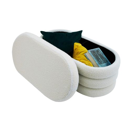 Pouf Avec Rangement Rambeh 38x76x38 Tissu Polyester Mdf Blanc Moderne
