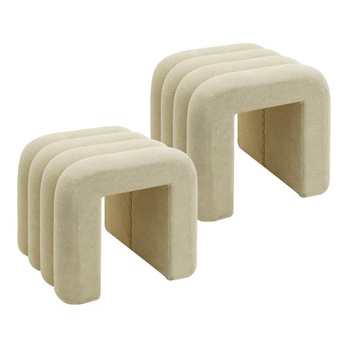 Pouf Nikau 40x38x40 Tissu Polyester Mdf Beige Moderne Ensemble 2 Pièces