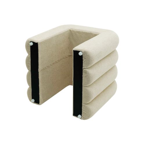 Pouf Nikau 40x38x40 Tissu Polyester Mdf Beige Moderne Ensemble 2 Pièces