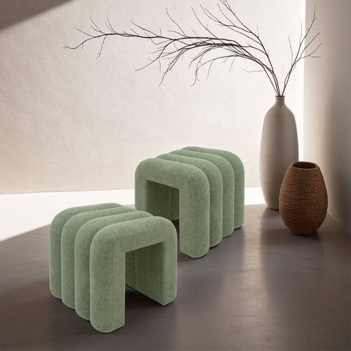 Pouf Bamya 40x38x40 Tissu Polyester Mdf Vert Foncé Moderne Ensemble 2 Pièces