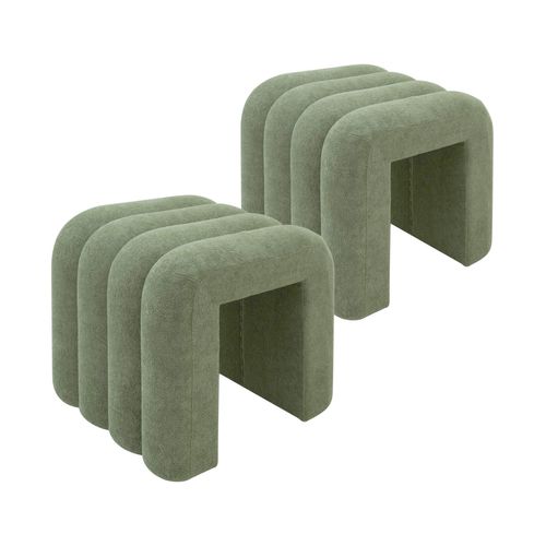 Pouf Bamya 40x38x40 Tissu Polyester Mdf Vert Foncé Moderne Ensemble 2 Pièces