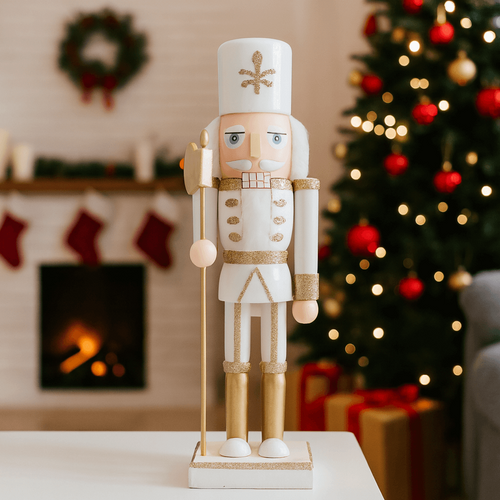 Casse-noisette De Noël Rebecca Mobili Yulaf 25x6,5x7,5 Bois Blanc Or Classique