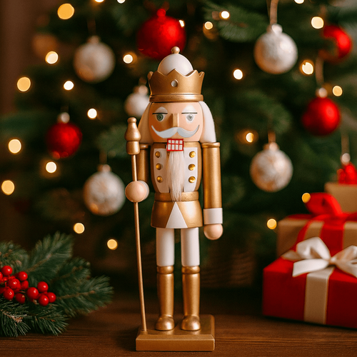 Casse-noisette De Noël Rebecca Mobili Djede 25x6,5x7,5 Bois Blanc Or Classique