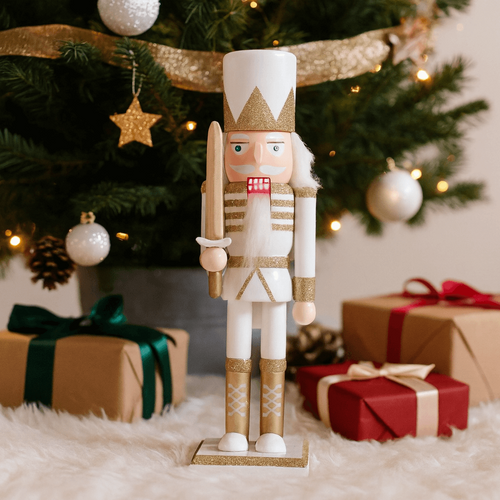 Casse-noisette De Noël Rebecca Mobili Felicia 25x6,5x7,5 Bois Blanc Or Classique