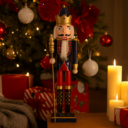 Casse-noisette De Noël Rebecca Mobili Aliso H 55 Bois Bleu Rouge Classique