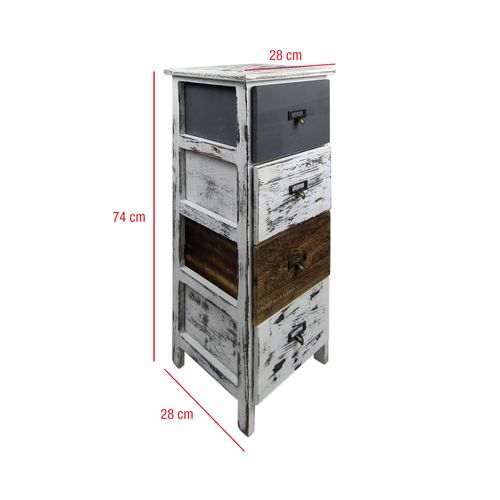 Chiffonier 4 Tiroirs Bois Rétro Blanc Gris Marron 74x28x28