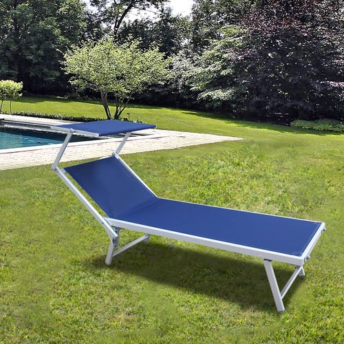 Chaise Longue Bleu Aluminium Textilène Balcon Plage 38x186x61