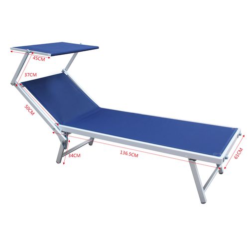 Chaise Longue Bleu Aluminium Textilène Balcon Plage 38x186x61