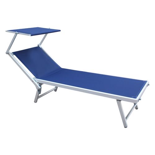 Chaise Longue Bleu Aluminium Textilène Balcon Plage 38x186x61