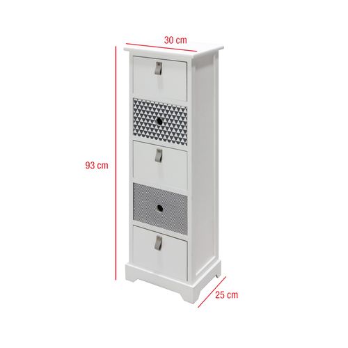 Chiffonnier 5 Tiroirs Blanc Gris Moderne Bois 93x30x25 Cm