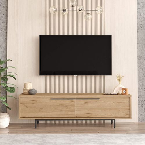 Meuble TV Puka 45x160x35,5 Panneau De Particules Fer Chêne Clair Gris Foncé Moderne