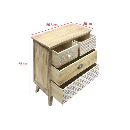Commode 4 Tiroirs En Bois Clair Shabby Boho Pour La Cuisine L'entrée