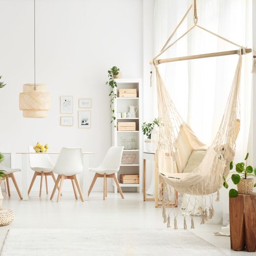 Fauteuil Suspendu Rebecca Mobili Edera 130x90x130 Polycoton Toile Beige Boho