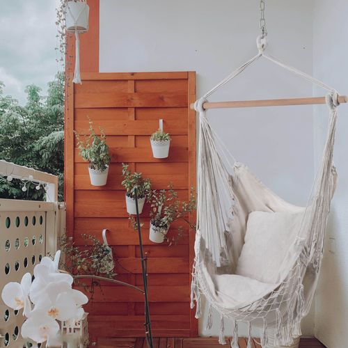 Fauteuil Suspendu Rebecca Mobili Edera 130x90x130 Polycoton Toile Beige Boho