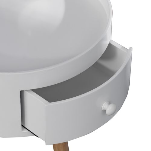 Table De Chevet 1 Tiroir Ronde En Bois Blanc Moderne Pour Chambre à Coucher