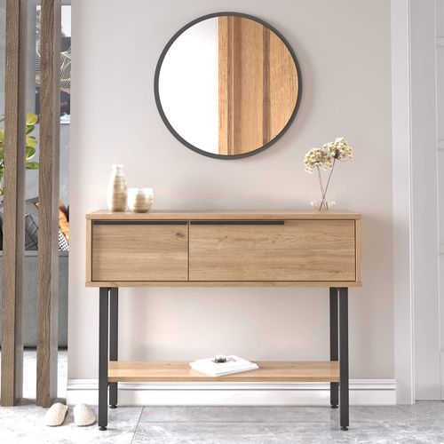Console D'entrée Hinoki 76x100x29,5 Panneau De Particules Fer Chêne Clair Gris Foncé Moderne