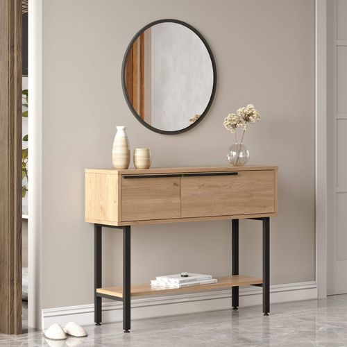 Console D'entrée Hinoki 76x100x29,5 Panneau De Particules Fer Chêne Clair Gris Foncé Moderne