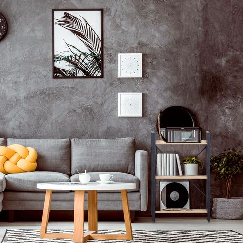 Bibliothèque 3 Étagères En Métal Et Bois Noir Beige Design Moderne