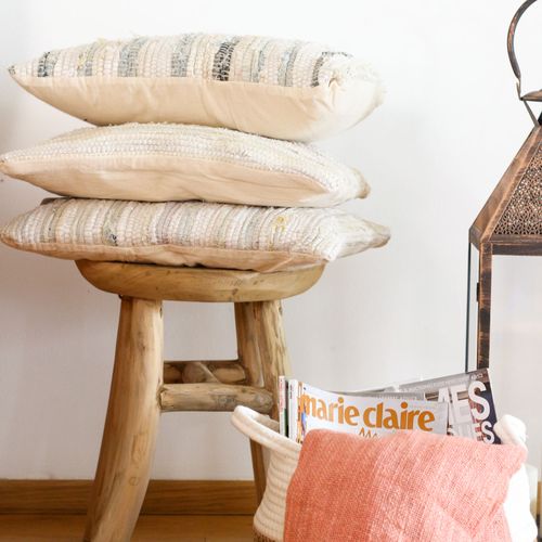 Coussin De Canapé Carré En Coton Denim Beige Déhoussable