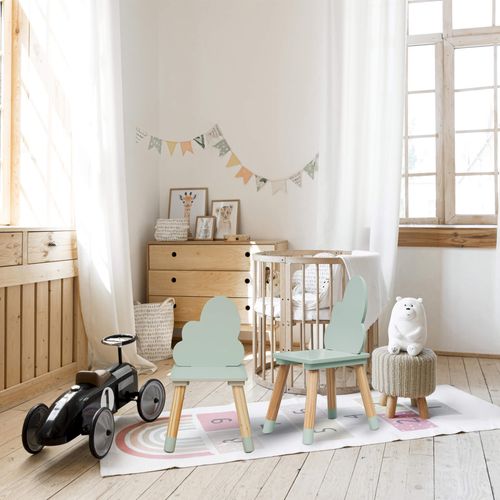 Chaises Pour Enfants Aspasia 50x25x25 Mdf Pin Vert Aqua Marron Ensemble 2 Pièces