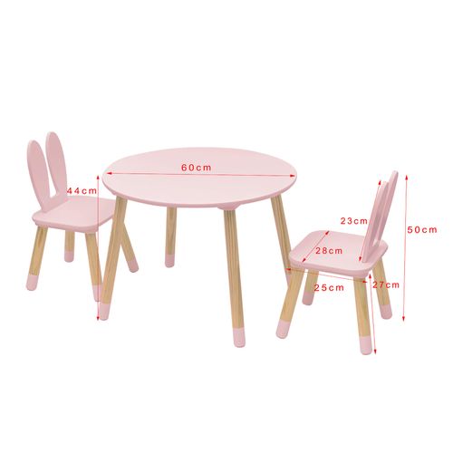 Table Et 2 Chaises Pour Enfants Hely 44x60x60 Mdf Pin Rose Marron Ensemble 3 Pièces