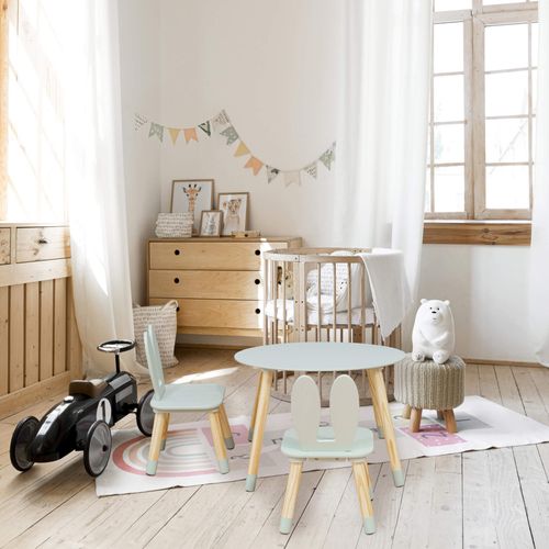 Table Et 2 Chaises Pour Enfants Milicia 44x60x60 Mdf Pin Vert Aqua Marron