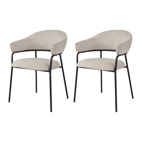 Lot De 2 Chaises Bakla 82,5x57x56,5 Tissu Polyester Acier - Blanc Perle Noir