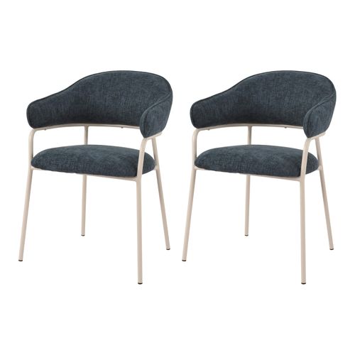 Lot De 2 Chaises Guanabana 82,5x57x56,5 Tissu Polyester Acier - Bleu Pétrole Blanc