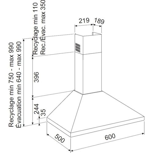 Hotte Décorative Pyramide 729/760m³/h  60 cm Noir - Ahp675bk