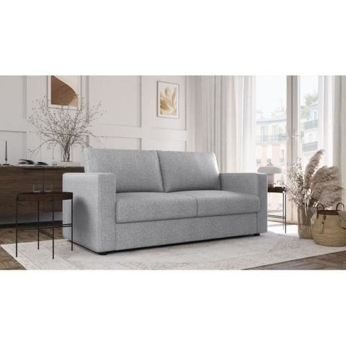 Canapé 3 Places - Delta - Tissu Gris Clair - Convertible Semi-express Matelas 13cm - 190 X 92 X 90