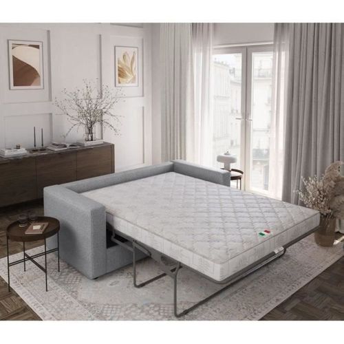 Canapé 3 Places - Delta - Tissu Gris Clair - Convertible Semi-express Matelas 13cm - 190 X 92 X 90