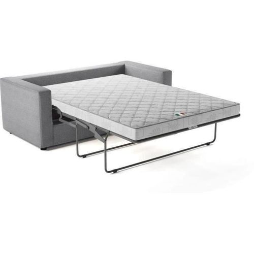 Canapé 3 Places - Delta - Tissu Gris Clair - Convertible Semi-express Matelas 13cm - 190 X 92 X 90