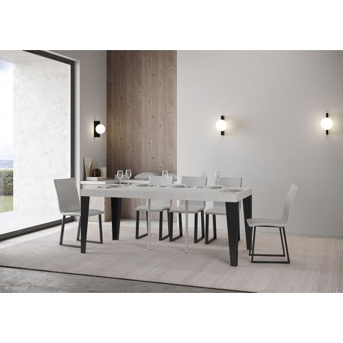 Console Extensible 90x40/196 Cm Flame Small Premium Frêne Blanc Cadre Anthracite