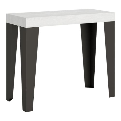 Console Extensible 90x40/196 Cm Flame Premium Frêne Blanc Cadre Anthracite