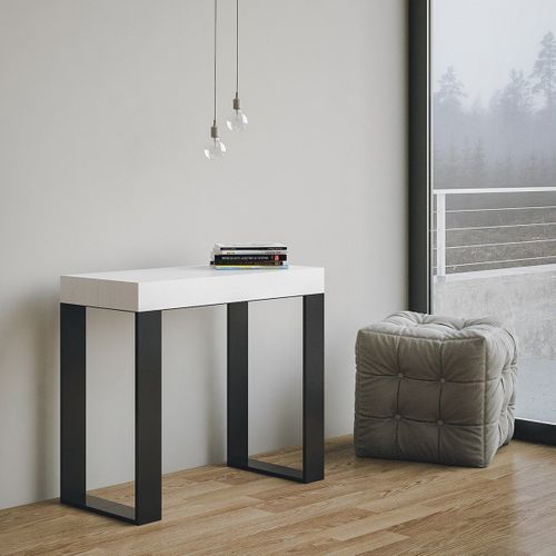 Console Extensible 90x40/196 Cm Tecno Small Premium Frêne Blanc Cadre Anthracite