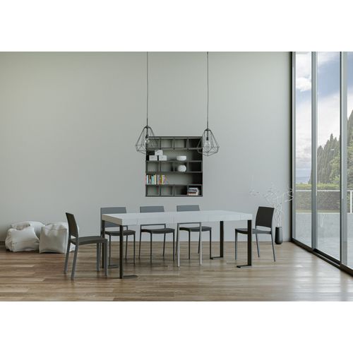 Console Extensible 90x40/196 Cm Tecno Small Premium Frêne Blanc Cadre Anthracite