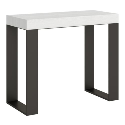 Console Extensible 90x40/196 Cm Tecno Small Premium Frêne Blanc Cadre Anthracite