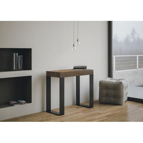 Console Extensible 90x40/196 Cm Tecno Small Premium Noyer Cadre Anthracite