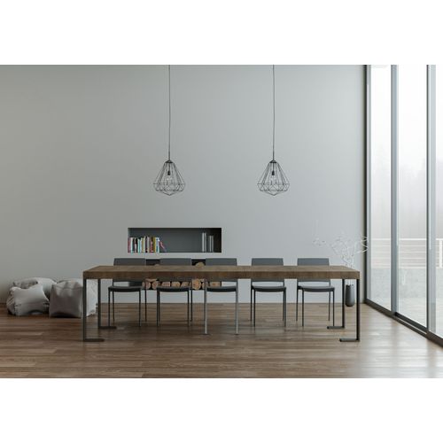 Console Extensible 90x40/300 Cm Tecno Premium Noyer Cadre Anthracite