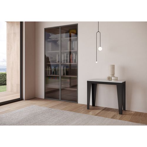 Console Extensible 90x40/300 Cm Flame Evolution Frêne Blanc Cadre Anthracite