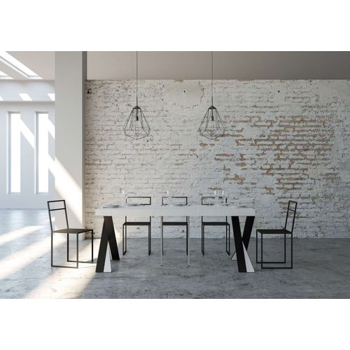 Console Extensible 90x40/196 Cm Diago Small Premium Frêne Blanc Cadre Anthracite