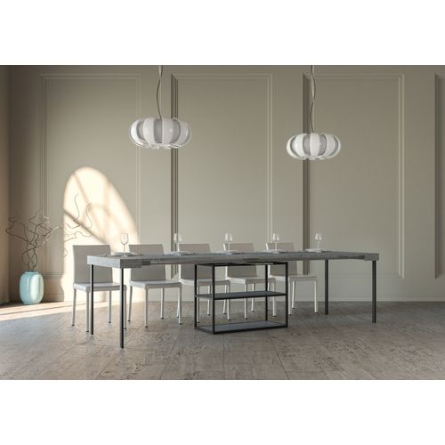 Console Extensible 90x40/300 Cm Plano Ciment Cadre Anthracite