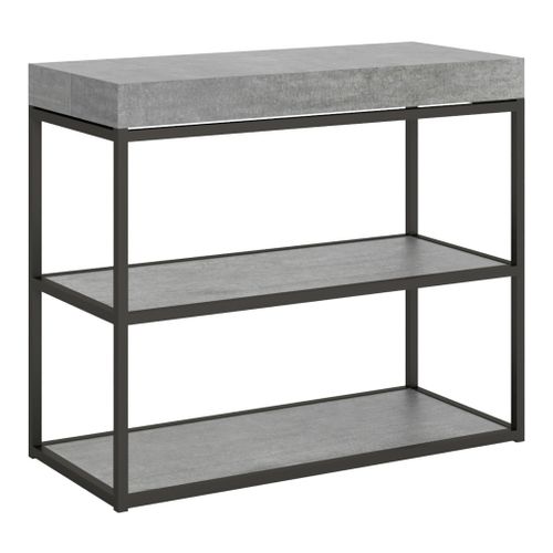 Console Extensible 90x40/300 Cm Plano Ciment Cadre Anthracite