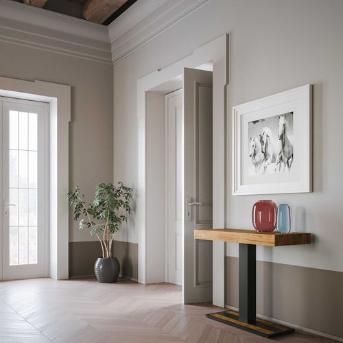 Console Extensible 90x40/300 Cm Capital Chêne Nature Cadre Anthracite