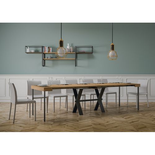 Console Extensible 90x40/300 Cm Xenia Chêne Nature Cadre Anthracite