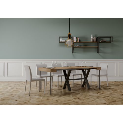 Console Extensible 90x40/300 Cm Xenia Chêne Nature Cadre Anthracite