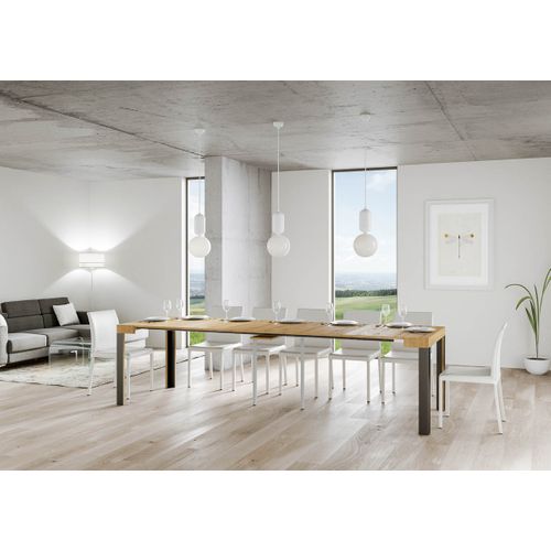 Console Extensible 90x40/196 Cm Linea Small Chêne Nature Cadre Anthracite