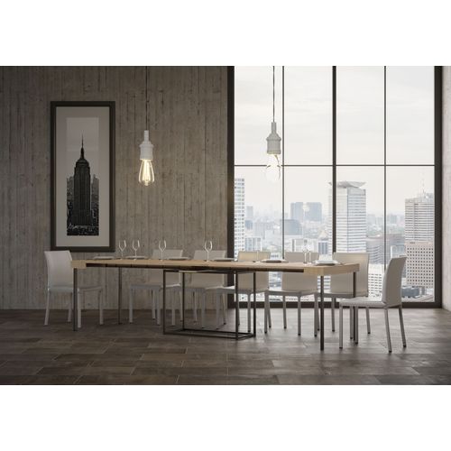 Console Extensible 90x40/300 Cm Nordica Chêne Nature Cadre Anthracite